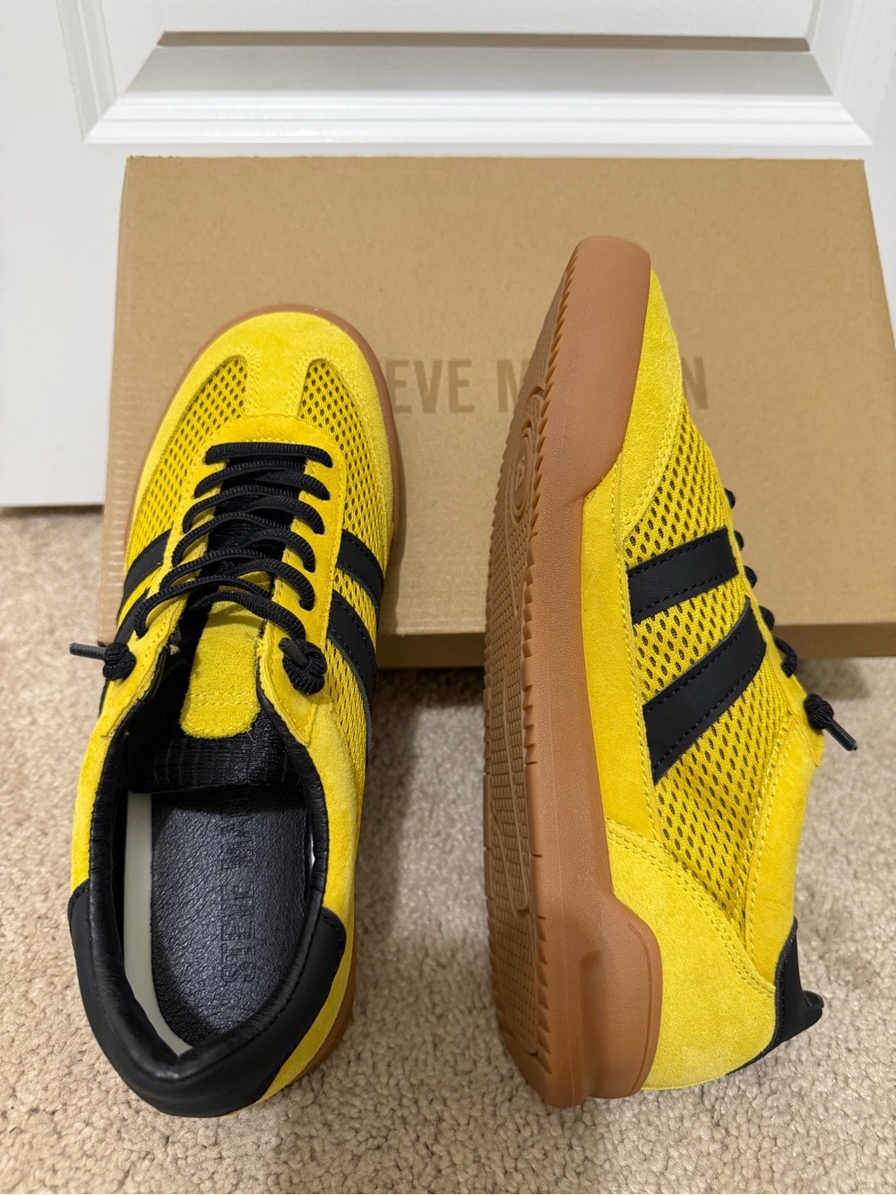 Steve Madden Yellow & Black Suede Mesh Sneakers
